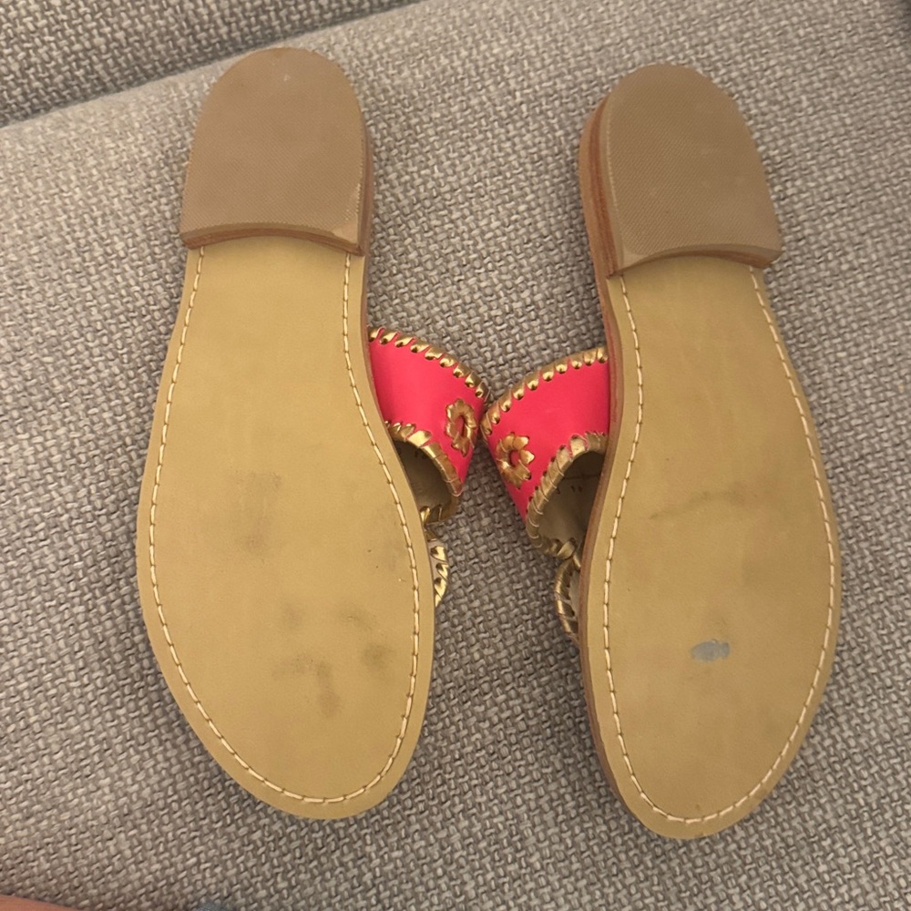 Jack Rogers Pink Leather Sandals with Gold Trim 8.5 - Picture 2 of 5